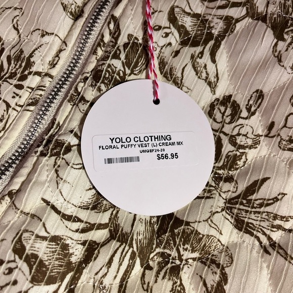 Umgee Woman's Cream Mix Quilted Puffy Cottage-Core Floral Print Vest Sz Lr - Picture 9 of 9